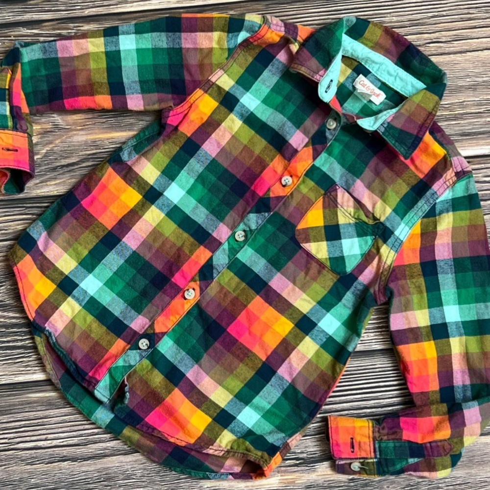Boy’s Flannel button down shirt Cat and Jack L(10/12) Multicolored Checkers